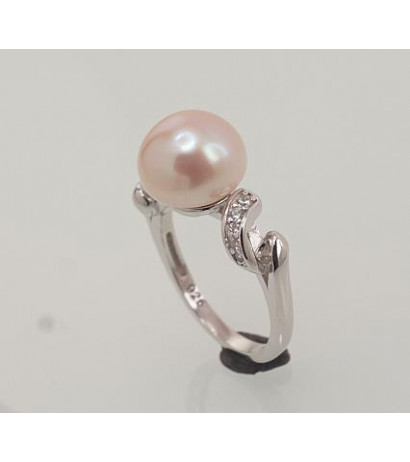 Silver ring 2101467(PRh-Gr)_CZ+PE-PI, Silver 925°, Rhodium (Plating), Zirkons , Fresh-water Pearl