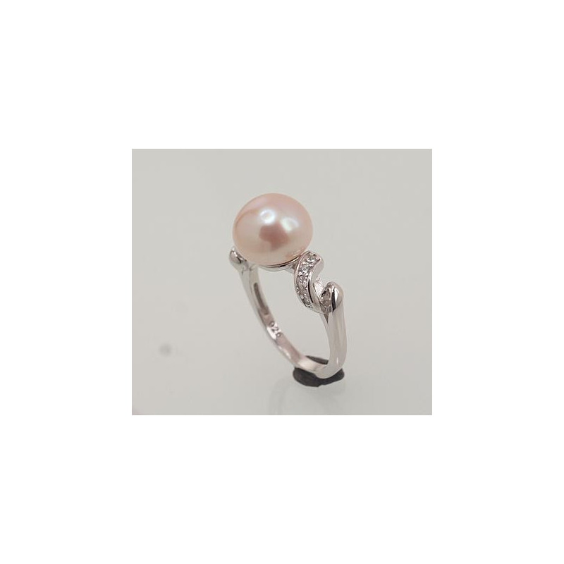 Silver ring 2101467(PRh-Gr)_CZ+PE-PI, Silver 925°, Rhodium (Plating), Zirkons , Fresh-water Pearl