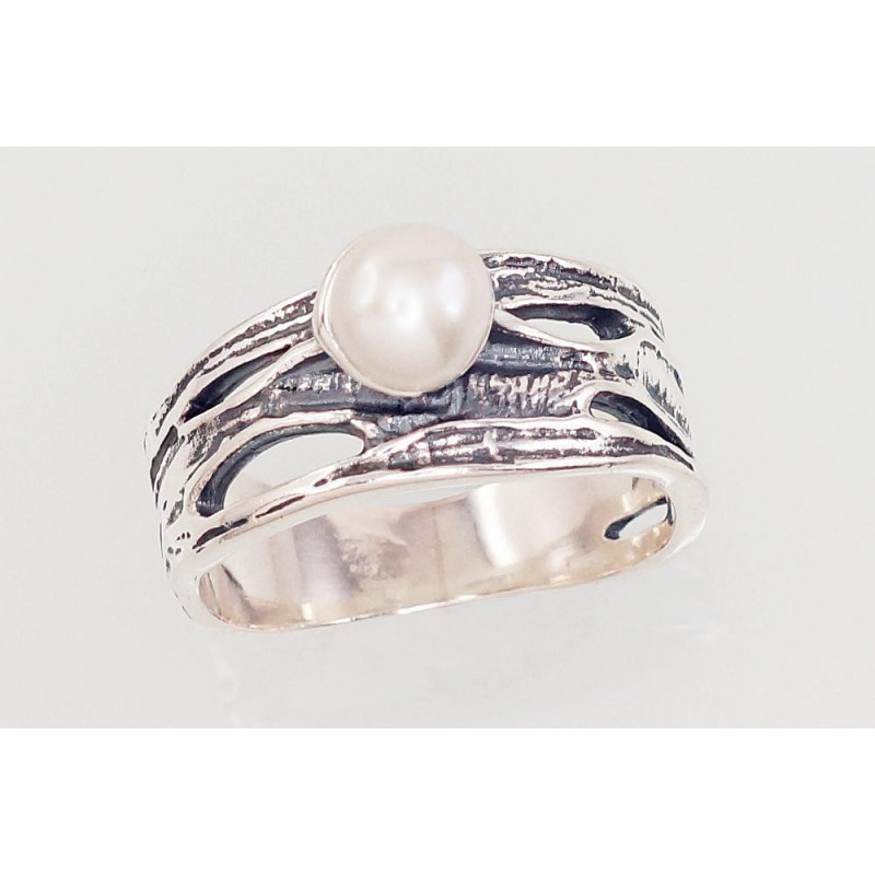 Silver ring 2101570(POx-Bk)_PE, Silver 925°, oxide (Plating), Fresh-water Pearl