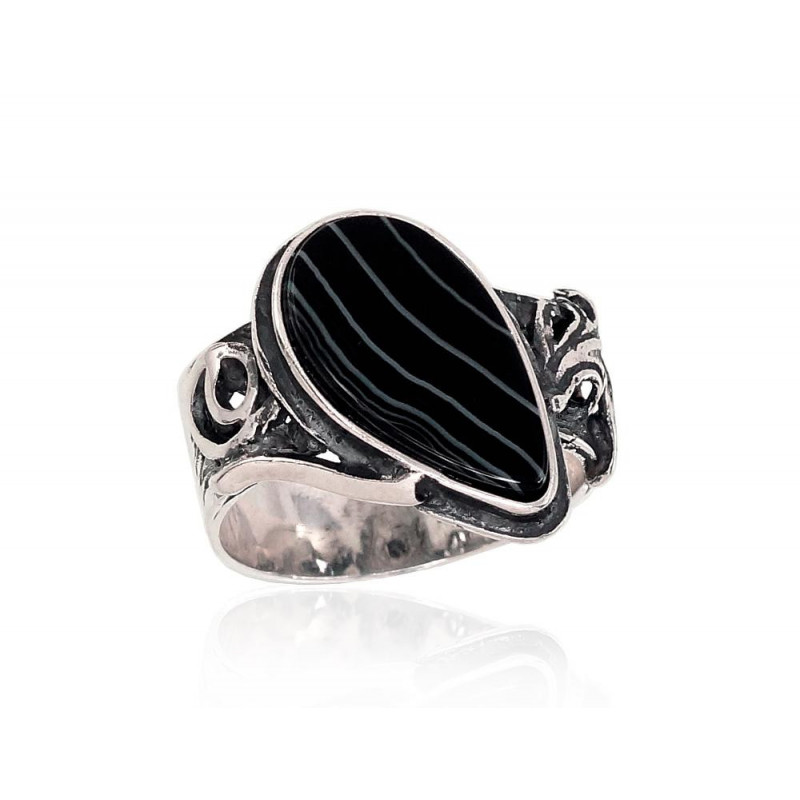 Silver ring 2101695(POx-Bk)_AG, Silver 925°, oxide (Plating), Agate