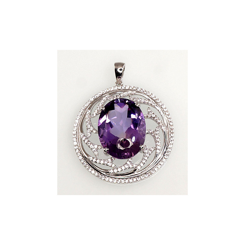 Silver pendant 2300473(PRh-Gr)_CZ+AM, Silver 925°, Rhodium (Plating), Zirkons , Amethyst