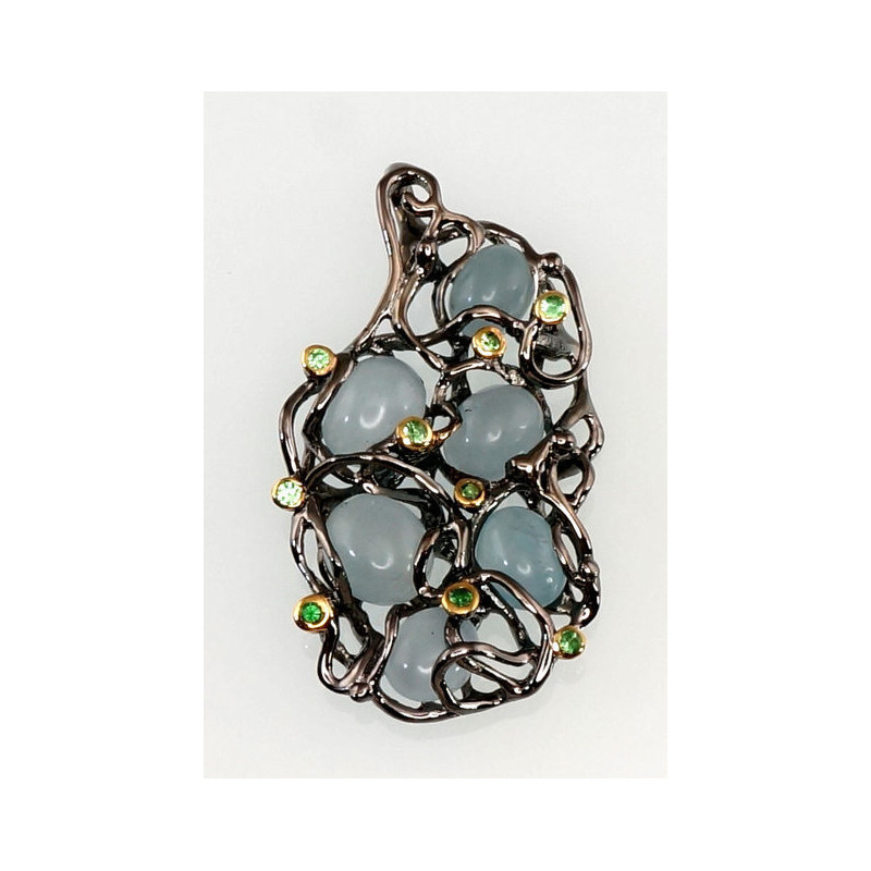 Silver pendant 2300561(PRh-Gr+PAu-Y)_AQ+TS, Silver 925°, yellow gold (Plating)/, Rhodium (Plating), Aquamarine , Tsavorite