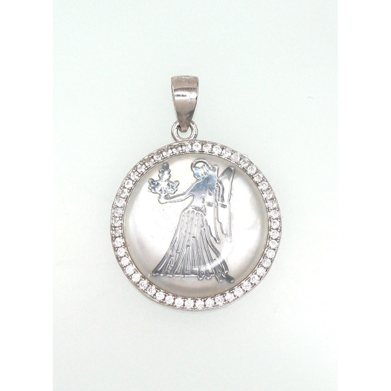 Silver pendant 2301472(PRh-Gr)_CZ+PL, Silver 925°, Rhodium (Plating), Zirkons , Mother-of-pearl