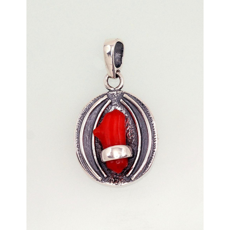 Silver pendant 2301555(POx-Bk)_CO, Silver 925°, oxide (Plating), Coral