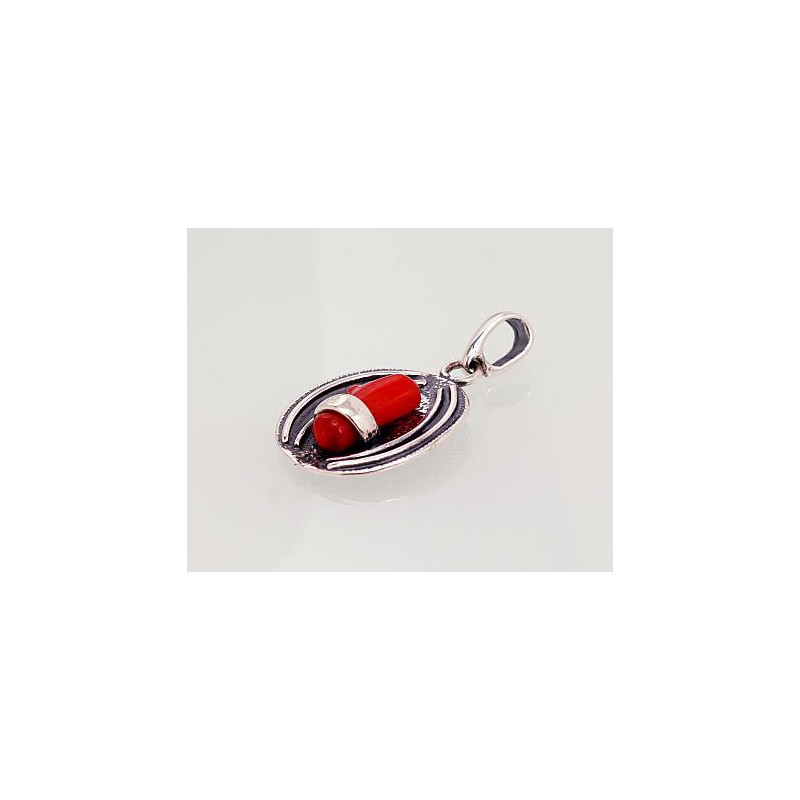 Silver pendant 2301555(POx-Bk)_CO, Silver 925°, oxide (Plating), Coral