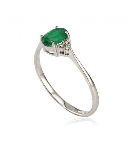 Gold ring 1100091(Au-W)_DI+EM, White Gold 585°, Diamonds , Emerald