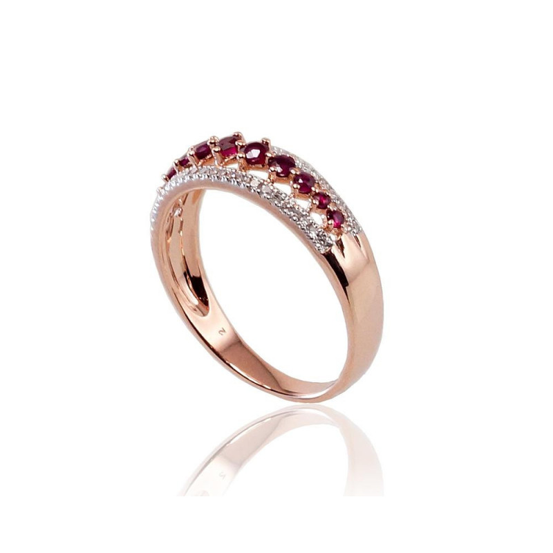 Gold ring 1100189(Au-R+PRh-W)_DI+RB, Red Gold 585°, Rhodium (Plating) , Diamonds , Ruby