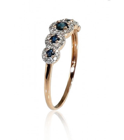 Gold ring 1100202(Au-R+PRh-W)_DI+SA, Red Gold 585°, Rhodium (Plating) , Diamonds , Sapphire