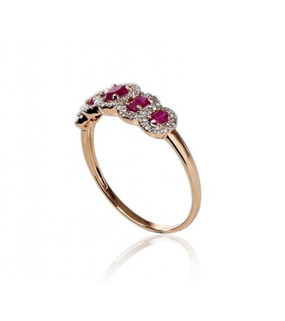 Gold ring 1100203(Au-R+PRh-W)_DI+RB, Red Gold 585°, Rhodium (Plating) , Diamonds , Ruby