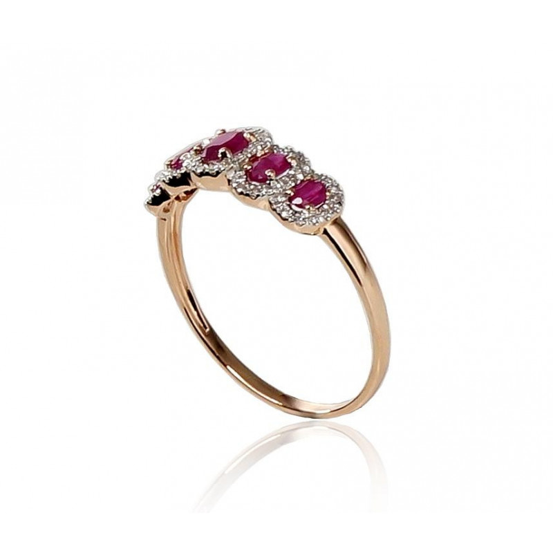 Gold ring 1100203(Au-R+PRh-W)_DI+RB, Red Gold 585°, Rhodium (Plating) , Diamonds , Ruby