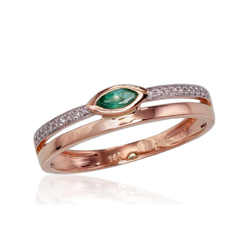 Gold ring 1100418(Au-R+PRh-W)_DI+EM, Red Gold 585°, Rhodium (Plating) , Diamonds , Emerald