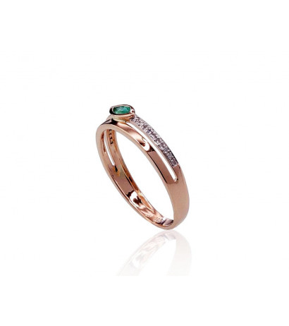 Gold ring 1100418(Au-R+PRh-W)_DI+EM, Red Gold 585°, Rhodium (Plating) , Diamonds , Emerald