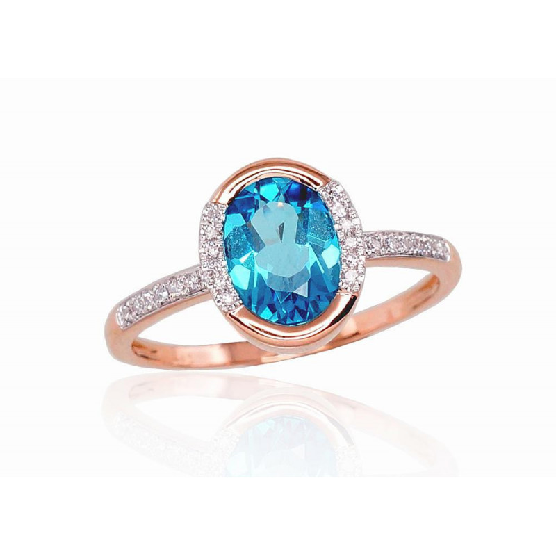 Gold ring 1100523(Au-R+PRh-W)_DI+TZB, Red Gold 585°, Rhodium (Plating) , Diamonds , Blue Topaz