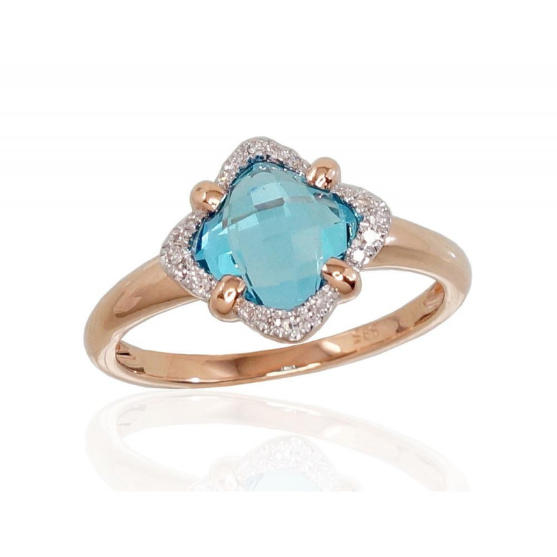 Gold ring 1100661(Au-R+PRh-W)_DI+TZB, Red Gold 585°, Rhodium (Plating) , Diamonds , Blue Topaz