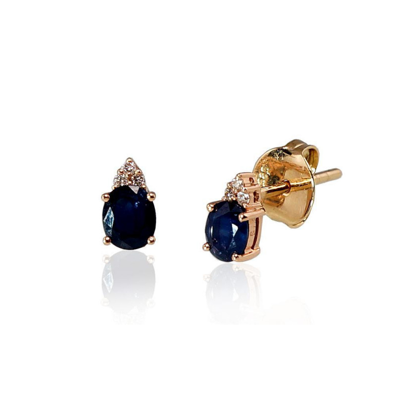 Gold classic studs earrings 1200248(Au-R+PRh-W)_DI+SA, Red Gold 585°, Rhodium (Plating) , Diamonds , Sapphire