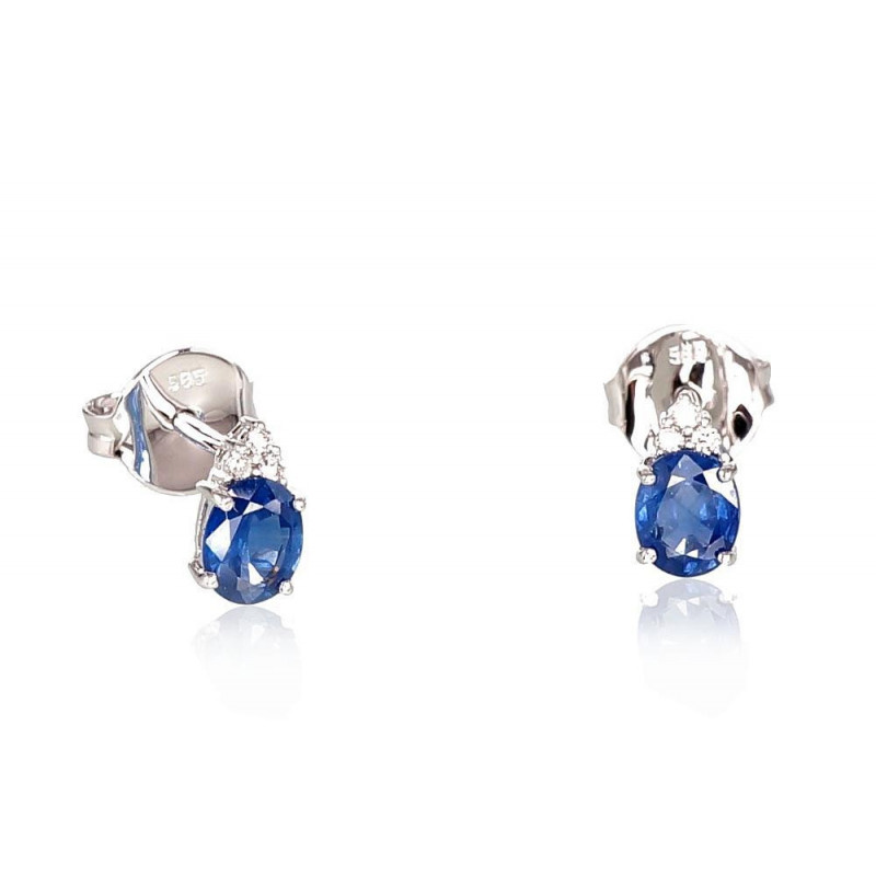 Gold classic studs earrings 1200248(Au-W)_DI+SA, White Gold 585°, Diamonds , Sapphire