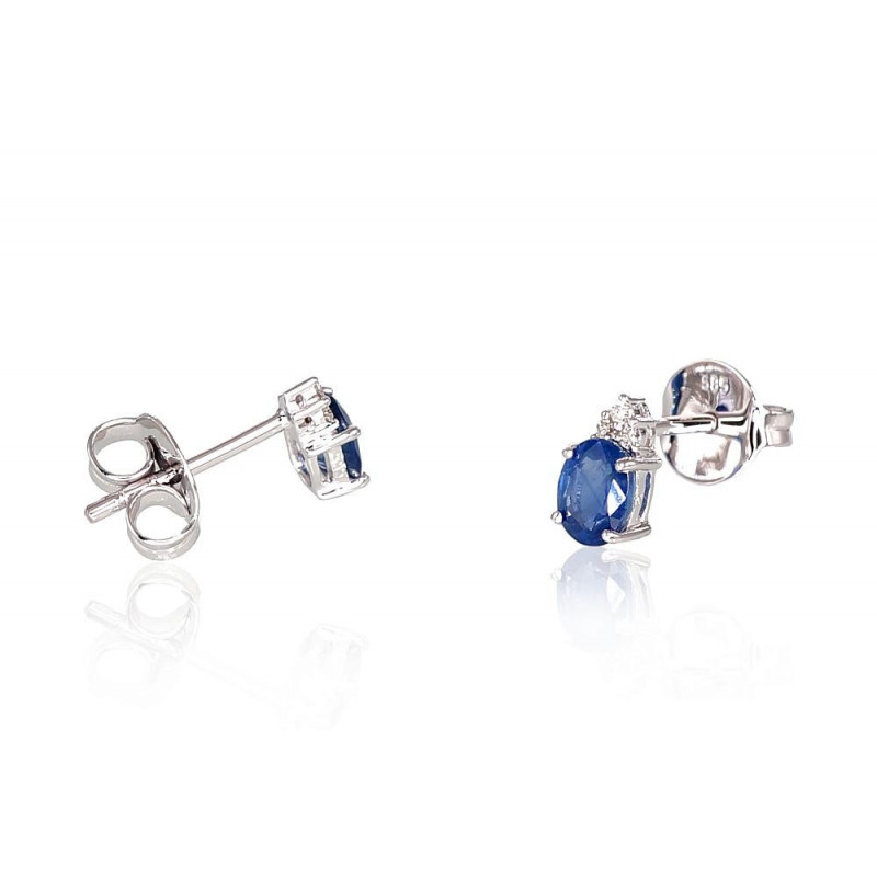 Gold classic studs earrings 1200248(Au-W)_DI+SA, White Gold 585°, Diamonds , Sapphire