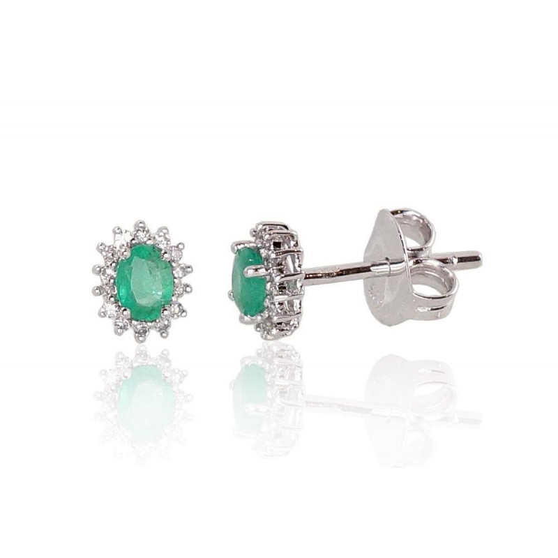 Gold classic studs earrings 1200249(Au-W)_DI+EM, White Gold 585°, Diamonds , Emerald