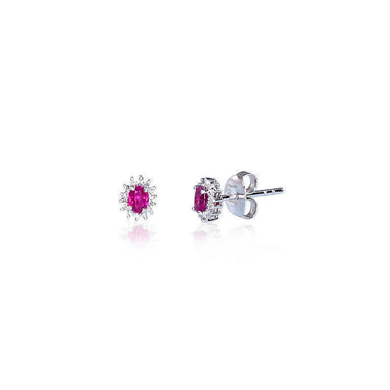 Gold classic studs earrings 1200249(Au-W)_DI+RB, White Gold 585°, Diamonds , Ruby