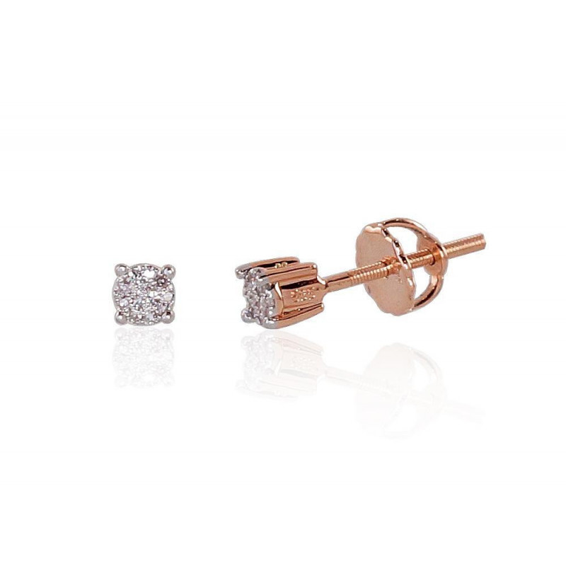 Gold screw studs earrings 1200452(Au-R+PRh-W)_DI, Red Gold 585°, Rhodium (Plating) , Diamonds