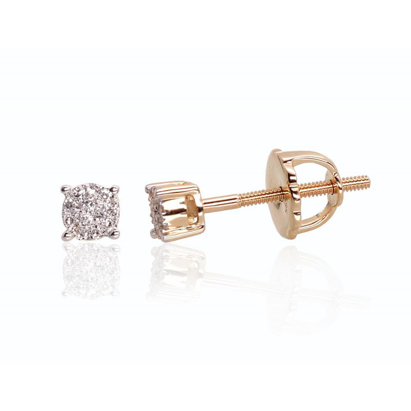 Gold screw studs earrings 1200452(Au-Y+PRh-W)_DI, Yellow Gold 585°, Rhodium (Plating) , Diamonds