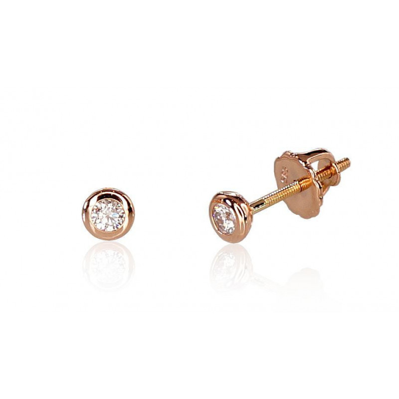 Gold screw studs earrings 1200511(Au-R)_DI, Red Gold 585°, Diamonds