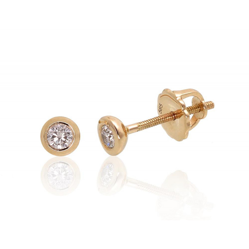 Gold screw studs earrings 1200511(Au-Y)_DI, Yellow Gold 585°, Diamonds