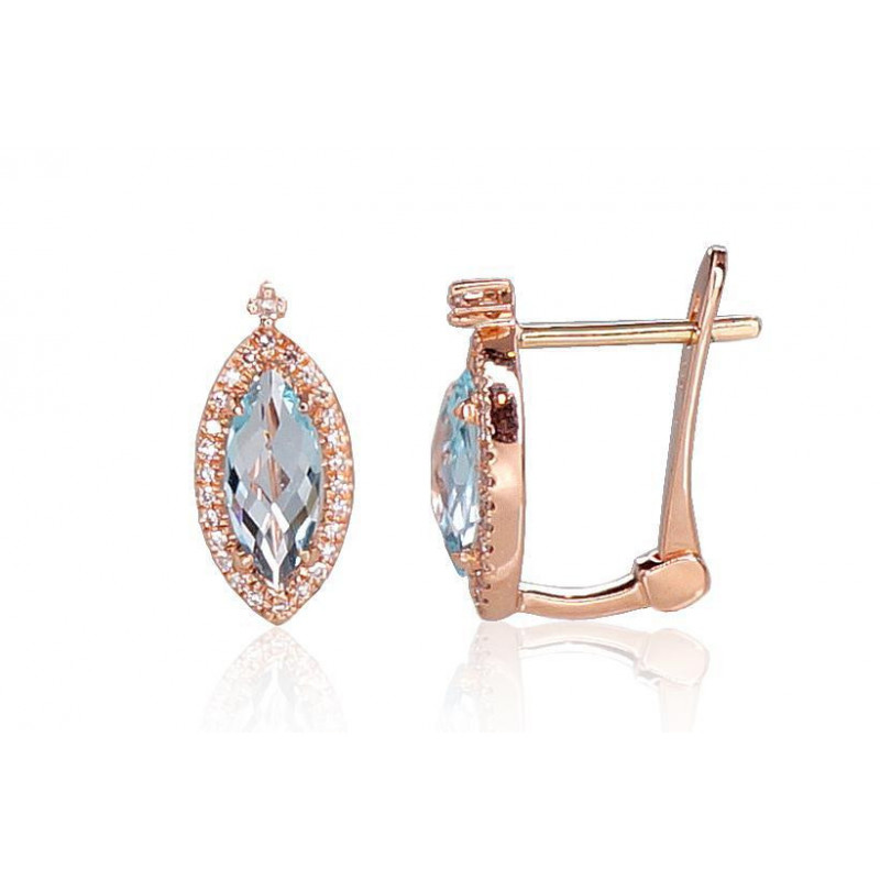 Gold earrings with 'english' lock 1200521(Au-R)_DI+TZLB, Red Gold 585°, Diamonds , Sky Blue Topaz