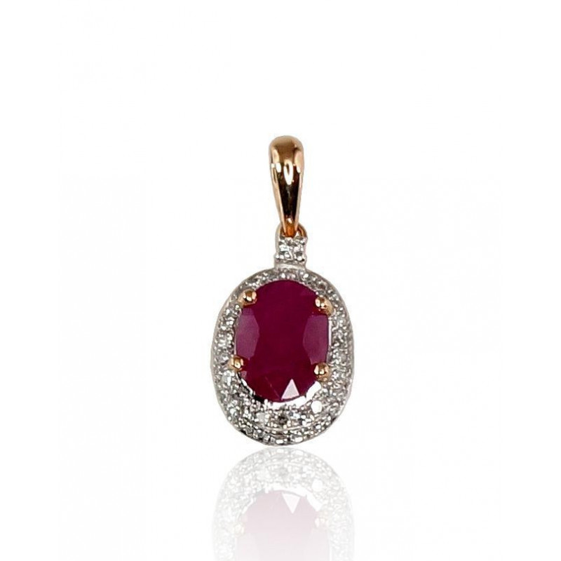 Gold pendant 1300264(Au-R+PRh-W)_DI+RB, Red Gold 585°, Rhodium (Plating) , Diamonds , Ruby