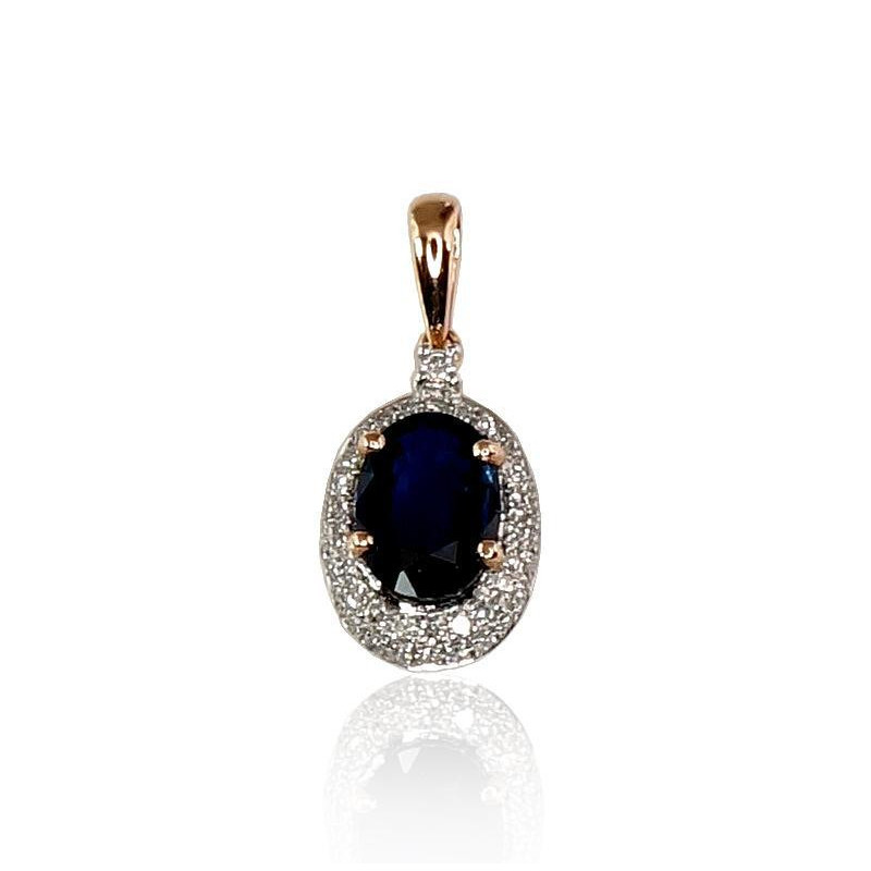 Gold pendant 1300264(Au-R+PRh-W)_DI+SA, Red Gold 585°, Rhodium (Plating) , Diamonds , Sapphire