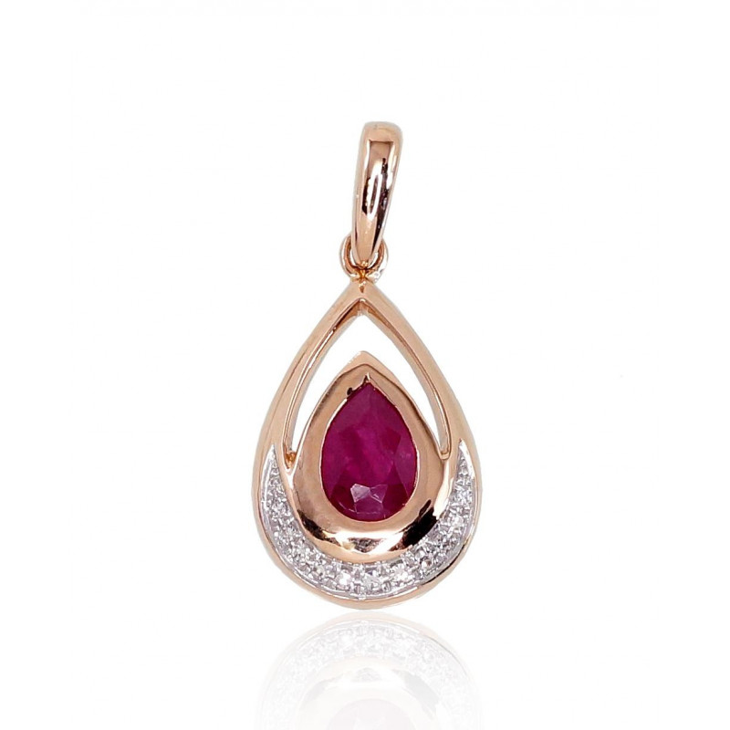 Gold pendant 1300527(Au-R+PRh-W)_DI+RB, Red Gold 585°, Rhodium (Plating) , Diamonds , Ruby