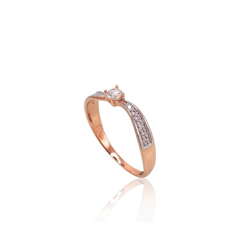 Gold ring 1100891(Au-R+PRh-W)_CZ, Red Gold 585°, Rhodium (Plating) , Zirkons