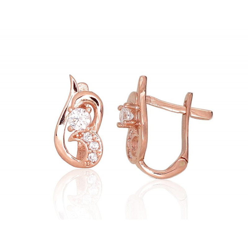 Gold earrings with 'english' lock 1201195(Au-R)_CZ, Red Gold 585°, Zirkons