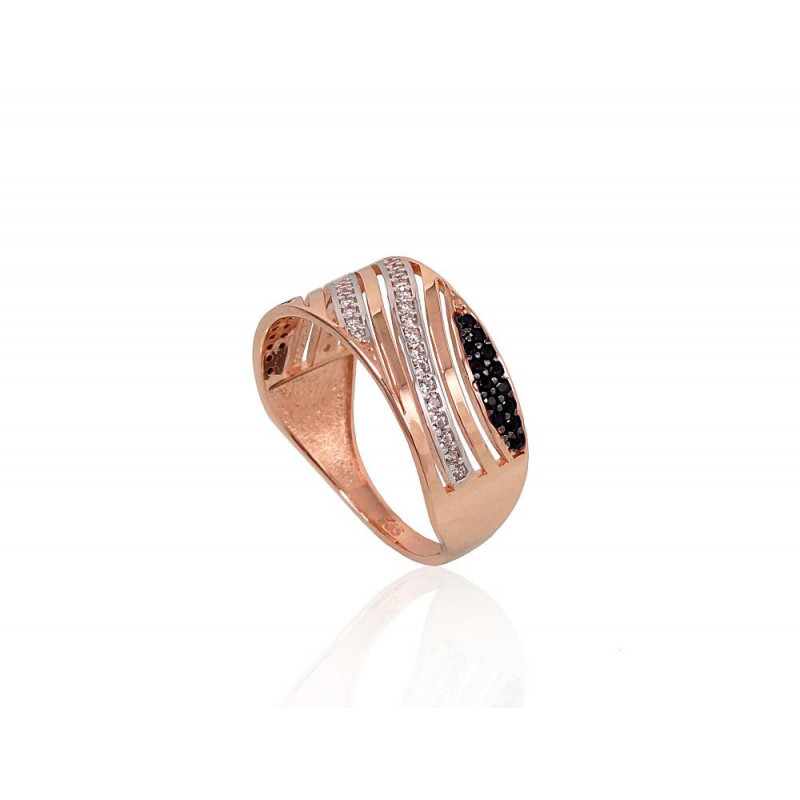 Gold ring 1100885(Au-R+PRh-W+PRh-Bk)_CZ+CZ-BK, Red Gold 585°, Rhodium (Plating) , Zirkons