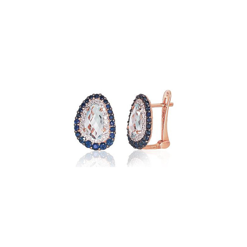 Gold earrings with 'english' lock 1200502(Au-R+PRh-W+PRh-Bk)_DI+SA+TZLB, Red Gold 585°, Rhodium (Plating) , Diamonds ,