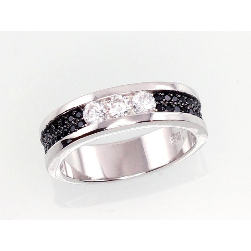 Silver ring 2100973(PRh-Gr+PRh-Bk)_CZ+CZ-BK, Silver 925°, Rhodium (Plating), Zirkons