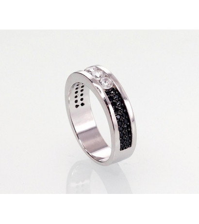 Silver ring 2100973(PRh-Gr+PRh-Bk)_CZ+CZ-BK, Silver 925°, Rhodium (Plating), Zirkons