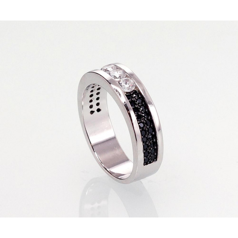 Silver ring 2100973(PRh-Gr+PRh-Bk)_CZ+CZ-BK, Silver 925°, Rhodium (Plating), Zirkons