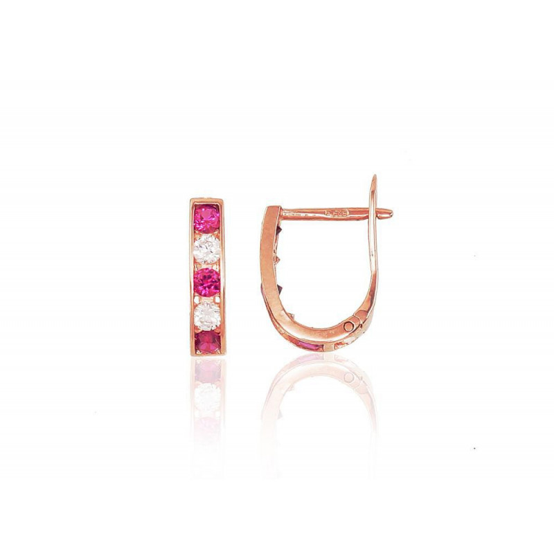 Gold earrings with 'english' lock 1200001(Au-R)_CZ+CZ-RO, Red Gold 585°, Zirkons