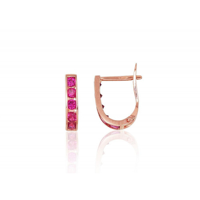 Gold earrings with 'english' lock 1200001(Au-R)_CZ-RO, Red Gold 585°, Zirkons