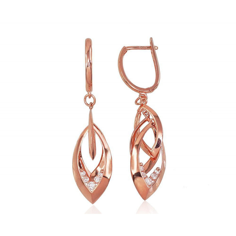 Gold earrings with 'english' lock 1200430(Au-R)_CZ, Red Gold 585°, Zirkons