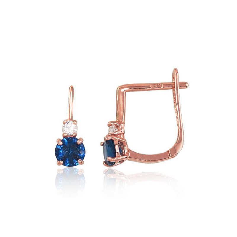 Gold earrings with 'english' lock 1200496(Au-R)_CZ+CZ-B, Red Gold 585°, Zirkons