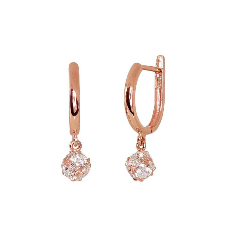 Gold earrings with 'english' lock 1200823(Au-R)_CZ, Red Gold 585°, Zirkons