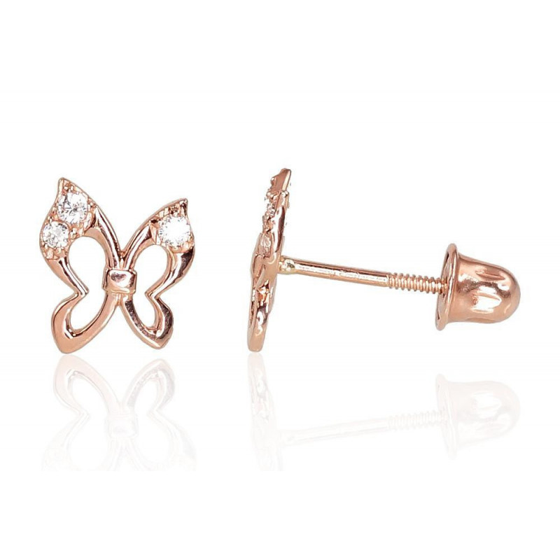 Gold screw studs earrings 1200996(Au-R)_CZ, Red Gold 585°, Zirkons