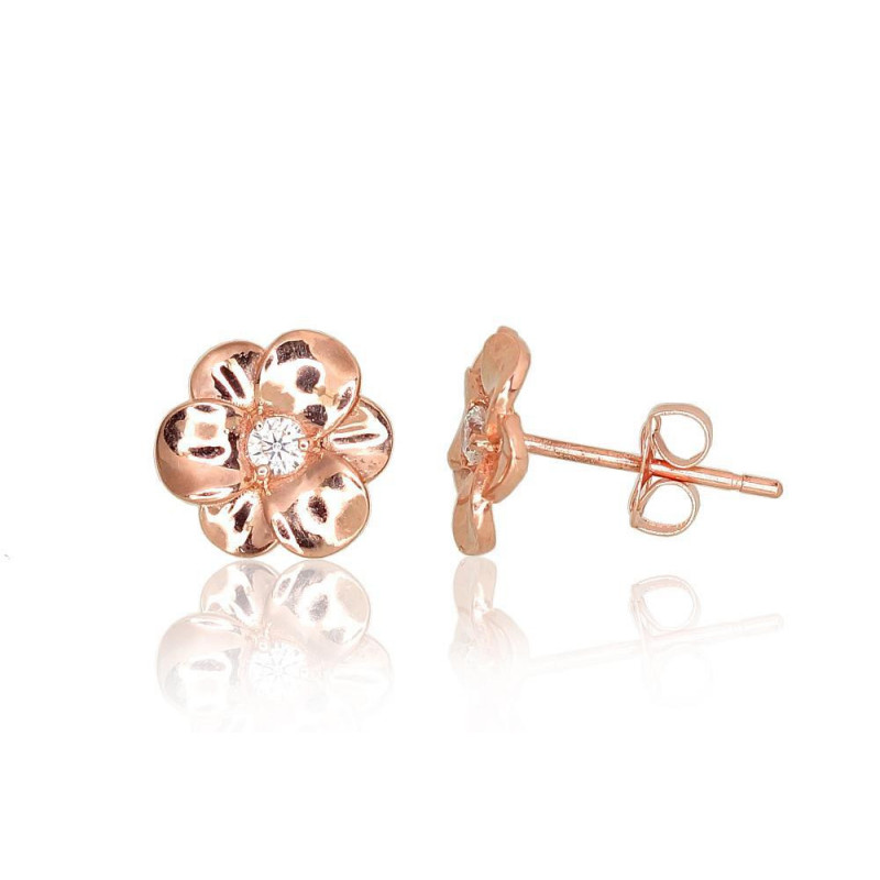 Gold classic studs earrings 1201117(Au-R)_CZ, Red Gold 585°, Zirkons